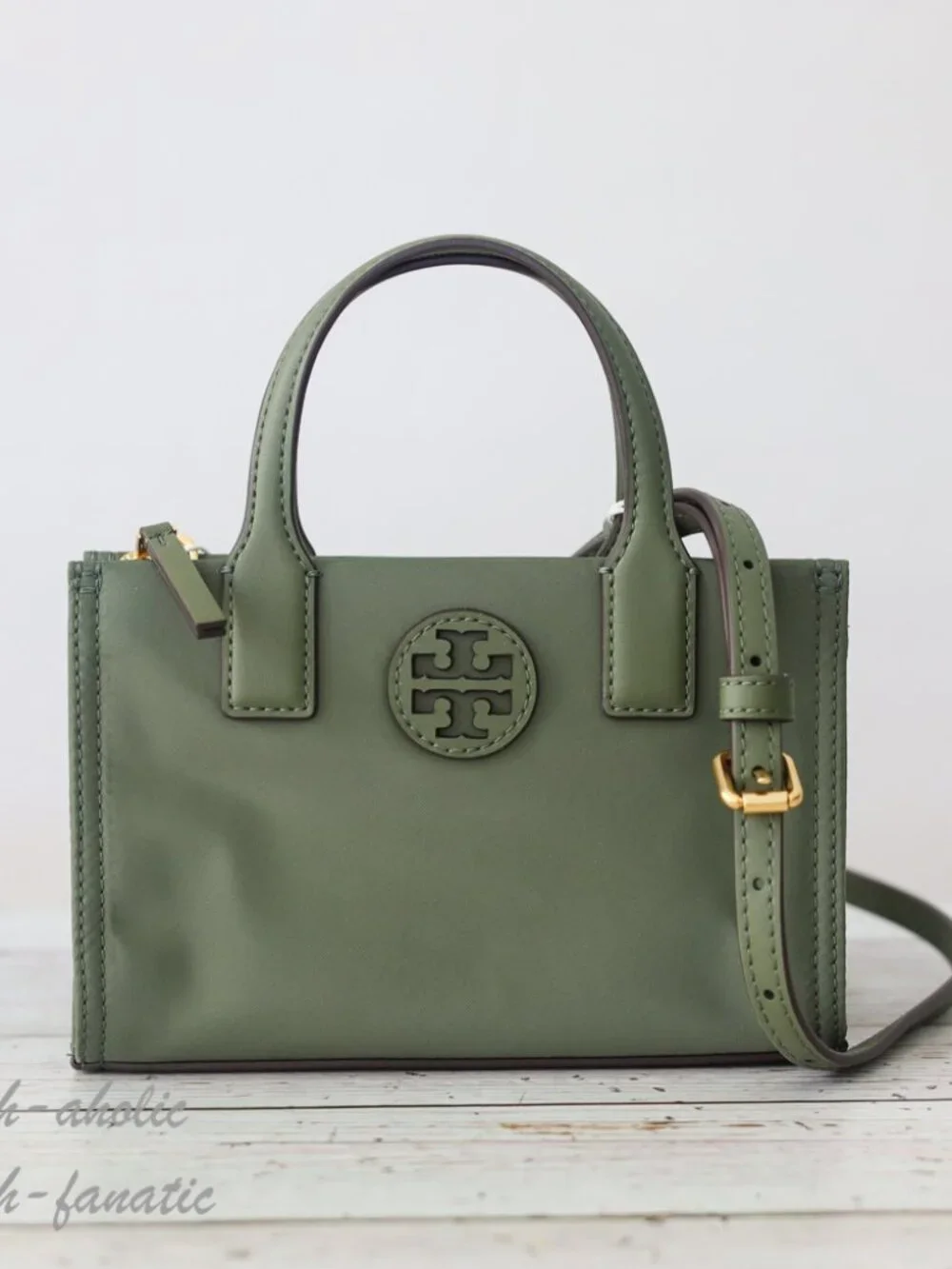 NWT Tory Burch Ella Nylon Mini Tote Crossbody Bag Purse in Palm Leaf Green